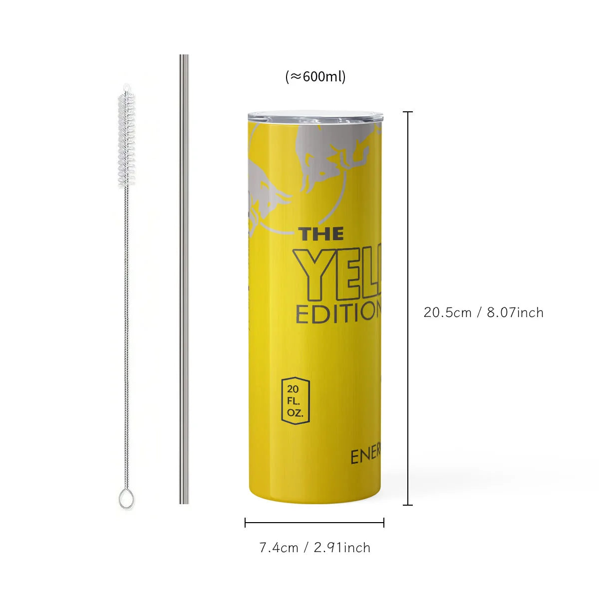 Vaso estilo bebida energética con pajita de acero inoxidable, 20 oz