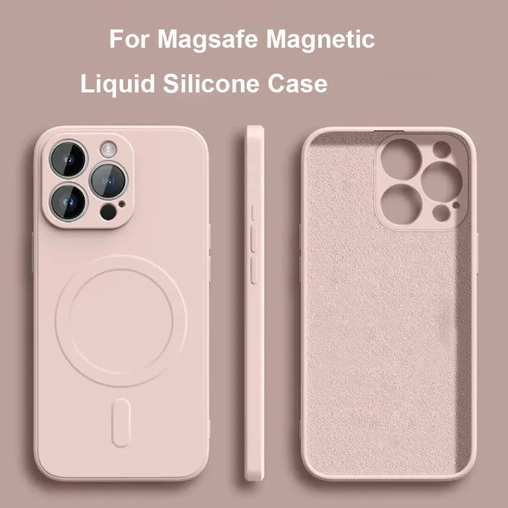 Funda magnética de silicona líquida para carga inalámbrica Magsafe para iPhone 16, 16 Pro, 16 Pro Max, suave y a prueba de golpes