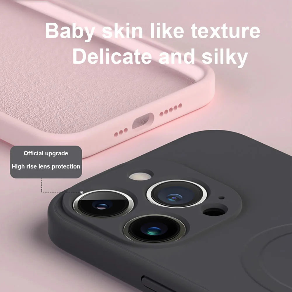 Funda magnética de silicona líquida para carga inalámbrica Magsafe para iPhone 16, 16 Pro, 16 Pro Max, suave y a prueba de golpes