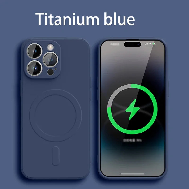 Funda magnética de silicona líquida para carga inalámbrica Magsafe para iPhone 16, 16 Pro, 16 Pro Max, suave y a prueba de golpes
