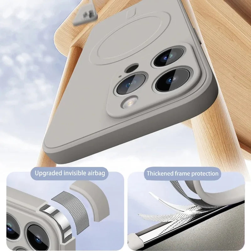 Funda magnética de silicona líquida para carga inalámbrica Magsafe para iPhone 16, 16 Pro, 16 Pro Max, suave y a prueba de golpes